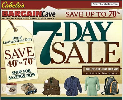 cabelas-bargain-cave-event-feb-28-2009 7-Day Bargain Cave SALE @ Cabelas.com