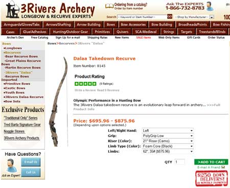 3Rivers Archery Dalaa Takedown Recurve Bow