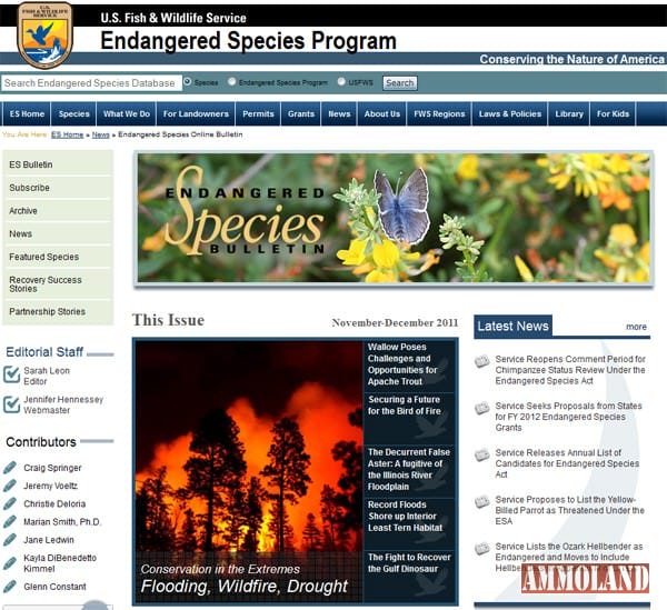 US Fish And Wildlife Service Announces The Endangered Species Bulletin