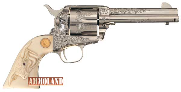 Lot 1412, the Glahn Factory Engraved and Gold Inlaid Pre-War Colt Single Action Army Revolver with Steer Head Ivory Grips Lot 1412, the Glahn Factory Engraved and Gold Inlaid Pre-War Colt Single Action Army Revolver with Steer Head Ivory Grips