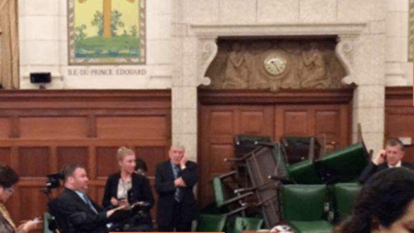 Makeshift Barricade inside Canadian Parliament 