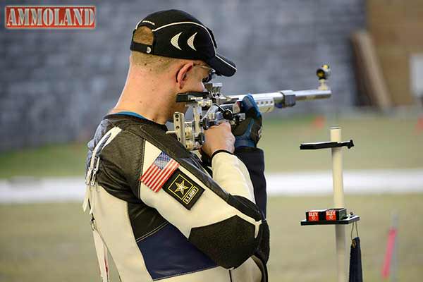 FORT BENNING, GA - Staff Sgt. George Norton fires during the Day 1 finals of the 2015 USA Shooting National 3-Position Rifle Championship June 26 at Fort Benning, Georgia.