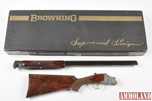 Belgian Browning Superposed 28-gauge coin-silver-finish over/under shotgun with shipping box. Sold for $13,200. Morphy Auctions image