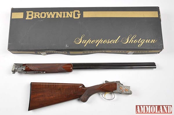 Top lot of the sale was a mint/boxed Belgian Browning Superposed 20-gauge over/under shotgun. Sold for $27,600. Morphy Auctions image