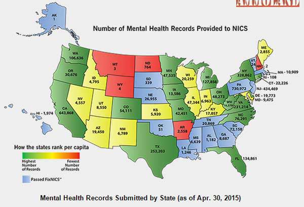 Number of Mental Health Records Submitted by State (as of Apr. 30, 2015)