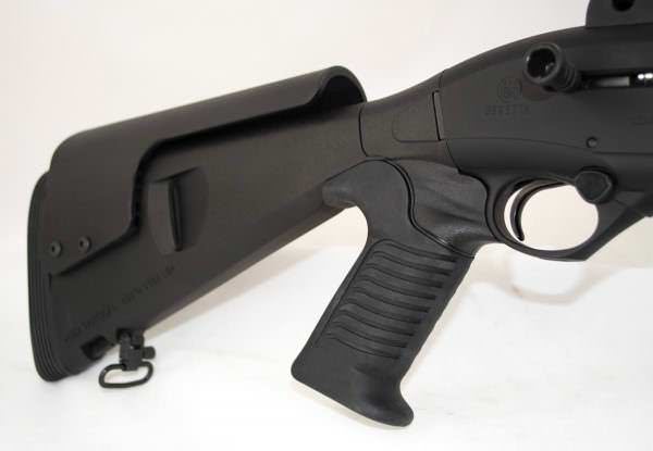 This Mesa Tactical Urbino Pistol Grip Buttstock makes the gun shorter and easier to control.