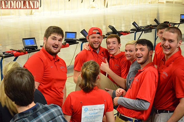 Anthony McCollum (thumbs up guy) had an incredible showing at this year’s Camp Perry Open – winning the Junior Pistol competition by 30 points and coming in second in the Open competition. His Ohio State Pistol team (seen here) was also arguably the loudest bunch during the Super Final.