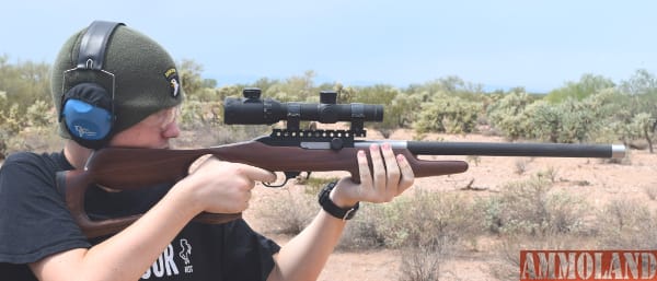 Cameron shooting the Magnum Research MagnumLite Rimfire Rifle.