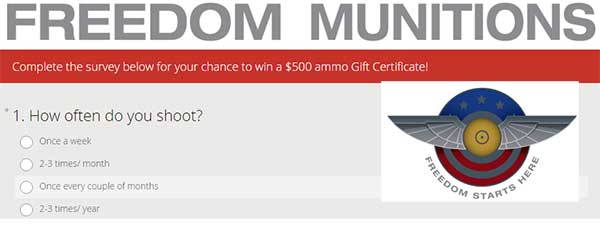 Freedom Munitions To Award $500 Gift Certificate In Survey Sweepstakes