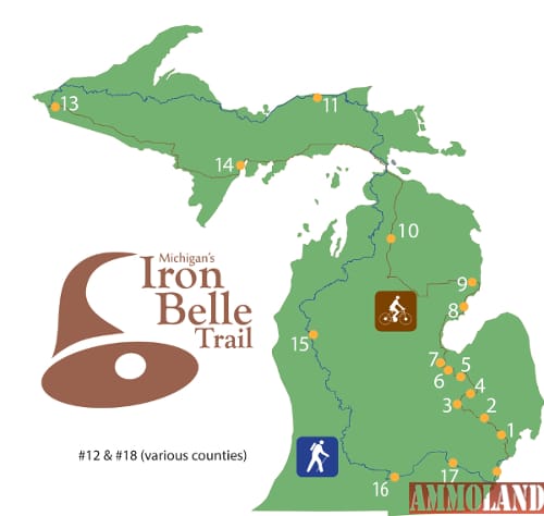 An accompanying Iron Belle Trail map outlining the locations where funds were awarded.