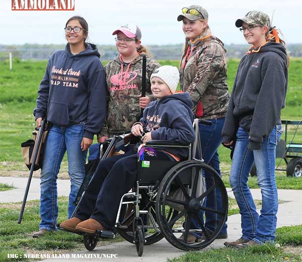 Maddy Spellman took a photo with her teammates after shooting in the Cornhusker Trapshoot on Thursday in Doniphan, Nebraska. Her Crooked Creek teammates in back from left to right are Taylor Lobeda, Lizzi Stacy, Kelsey Weakland and Sydney May. The team finished second in the ladies’ division.