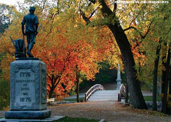 The Minute Man Statue by Daniel Chester French, 1836, guarding North Bridge. Photograph by Jim Lozouski / NPS