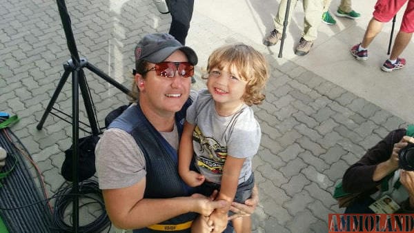 Kim Rhode and her son Carter shortly after winning