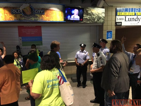 Police and protesters inside the #DemConvention #DemsInPhilly there is absolutely no party unity here.