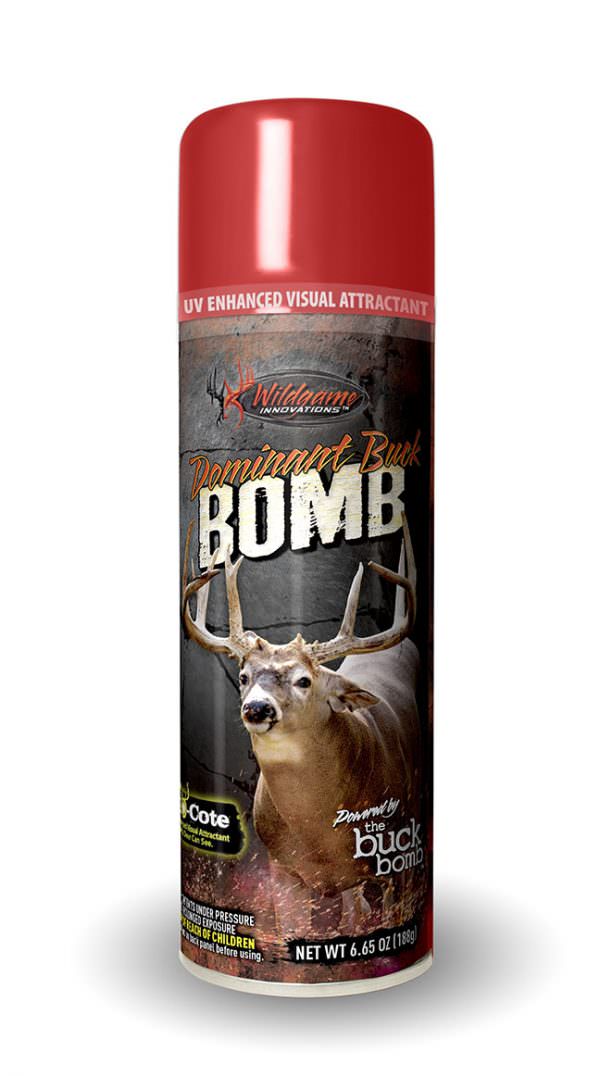 Attract Dominant Bucks With Twice The Appeal New Wildgame Innovations' Dominant Buck Bomb Aerosol Spray With Glo-Cote UV Enhancement Lures Bucks By Smell; Guides Them By Sight 