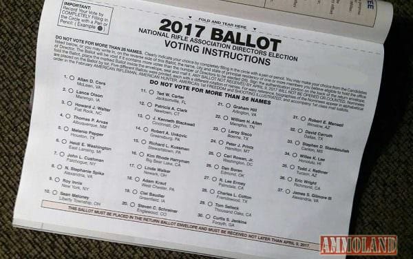 NRA Board of Directors 2017 Ballot : NOTE On your Ballot names may be randomized in a different order.