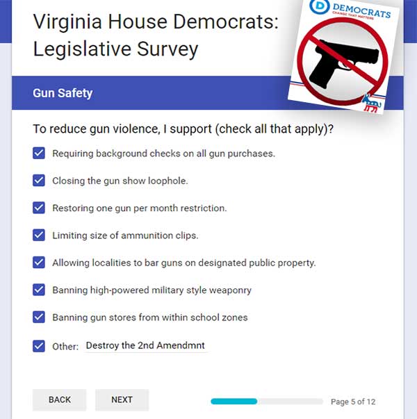 Virginia's Democrats Anti Gun Legislative Survey