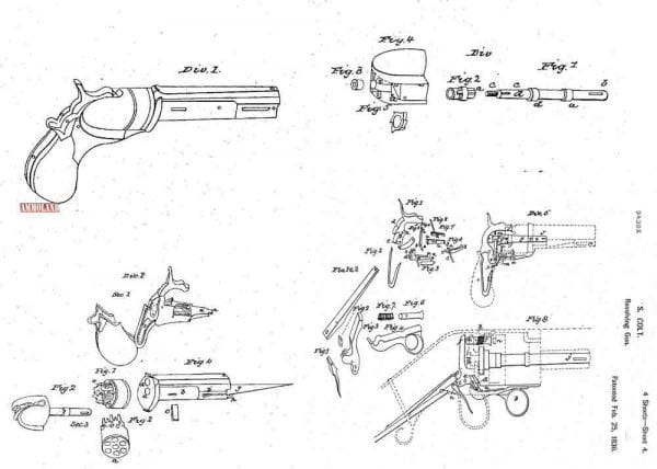 Samuel Colt's drawings sent along with documents to acquire U.S. Patent No. 138 (now listed 9430X).