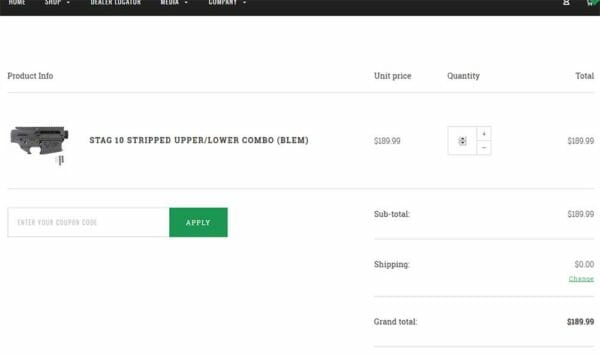 Stag 10 Upper & Lower (BLEM) Combo Cart Check Stag 10 Upper & Lower (BLEM) Combo Cart Check
