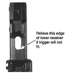 Relieve this edge of the lower Reciver if the trigger will not fit.