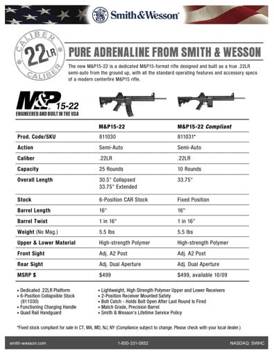 Smith & Wesson M&P15-22 Rifle Specs