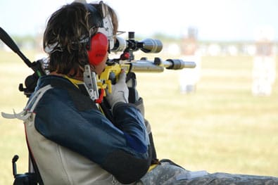 Greg Drown taking aim at the NRA Smallbore 3-P Any Sight Competition