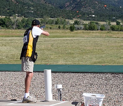 USAMU-Sgt-Glenn-Eller COLORADO SPRINGS, Colo.--Sgt. Glenn Eller, U.S. Army Marksmanship Unit, fires on a target during the U.S. National Shotgun Championships July 13. Eller won a Gold Medal at the 2008 Summer Olympics in China and has been sharing his victory with the country ever since. (Photo by Michael Molinaro, USAMU PAO)
