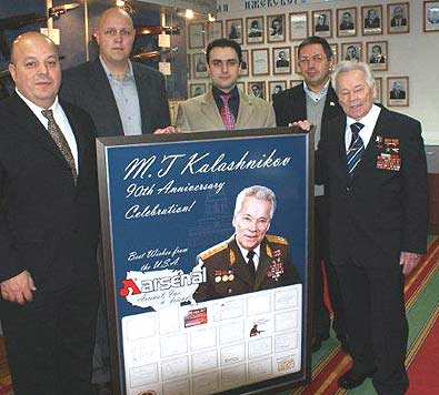 M. T. Kalashnikov receiving the birthday card