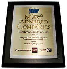 Benchmade Knife Company Most Admired Company Award