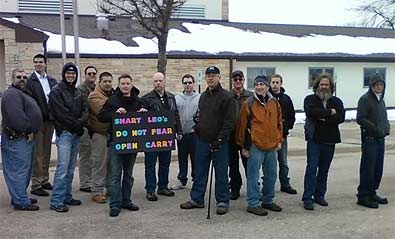 Open Carry Solidarity Event In WI. One small section of us in front of the police headquarters.  Myself and Chris Morley front and center.