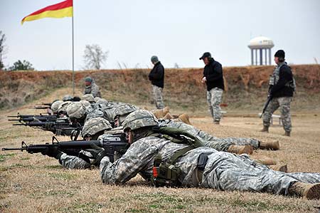 FORT BENNING, Ga.--Soldiers brave to cold and wind to compete in the Fort Benning Maneuver Center of Excellence Rifle Championships Feb. 11 at Easley Range. (Photo by Michael Molinaro, USAMU PAO)