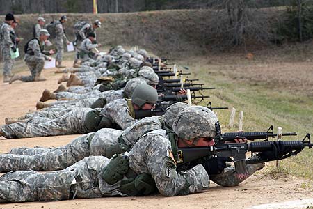 FORT BENNING, Ga.--Soldiers and Cadets fire rifles during the 2009 U.S. Army Small Arms Championships. All Soldiers, Cadets, Army Reservists and National Guard members are eligible to compete in the 2010 'All-Army' Feb. 20-27 at Fort Benning hosted by the U.S. Army Marksmanship Unit. Prizes and scholarship money are available to those who fare well. (Photo courtesy of USAMU)