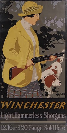 Winchester-poster Winchester "Woman in Yellow Hunting Coat" calendar poster from 1912 ($5,085).
