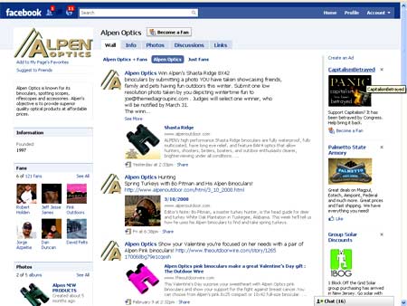 Alpen Optics Facebook Fan Page 