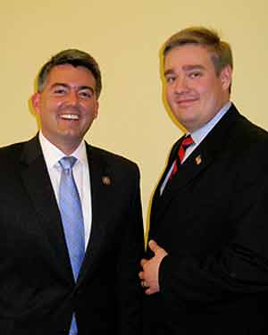 Rep. Cory Gardner and Luke O'Dell; At his swearing in reception, Congressman Cory Gardner (CO-04) and NAGR Director of Operations Luke O'Dell had this photo snapped after discussing gun rights in the new Congress.