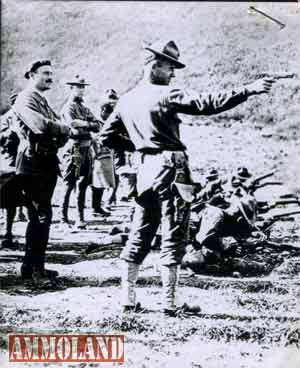 US Army officer training with 1911 pistol in France circa 1918