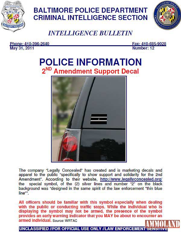 Baltimore Police Issue 2nd Amendment Decal Warning