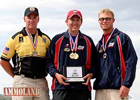 Staff Sergeant Ryan Hadden, Matt Gossett and Brian Burrows celebrate their podium finishes in Men's Trap.