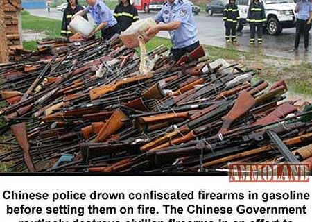 Chinese police burning firearms