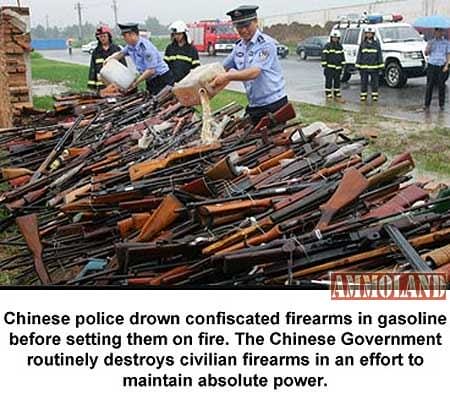 Chinese police burning firearms