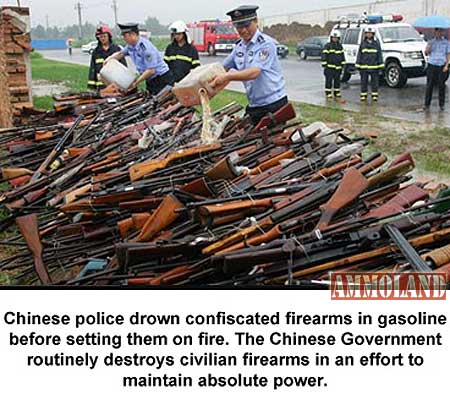 Chinese police burning firearms