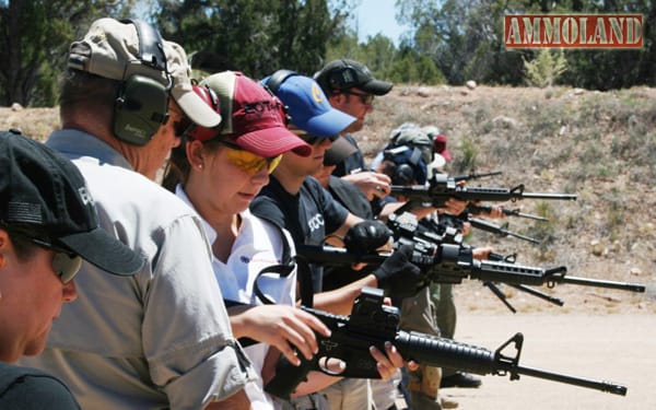 Students receive instruction on the firing line at Gunsite Academy.