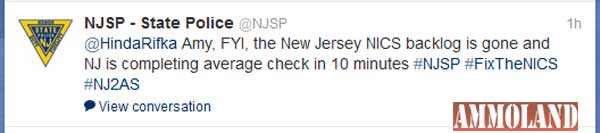 New Jersey State Police Tweeting that the Instant NICS Check is Fixed