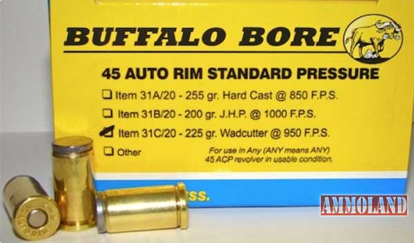 Buffalo Bore Ammunition 45 Auto Rim Standard Pressure - 225 Gr. Hard Cast Wadcutter