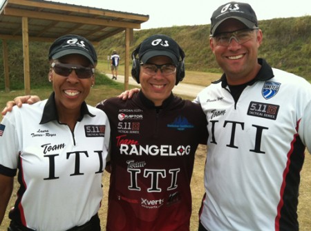 Team ITI members Laura Torres-Reyes (L), Morgan Allen (M) and Team Captain Brandon Wright (R) at the 2013 IDPA US National Championship.