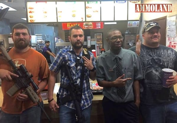 Open Carry Fans pose with Jack in the Box Employees