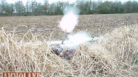 Side blast from flintlock guns can ignite dried grasses covering the duck blind.