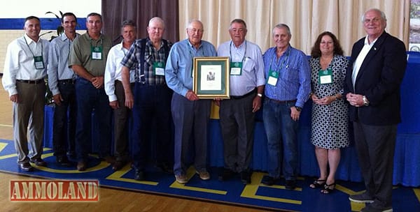 LSU proclamation for Ted Joanen Outstanding Research Award in Sustainable Marsh Management presentation - (left to right) Chad Courville, Nathan Wall, Tim Allen, Gerald Savoie, Ed Froehlich, Ted Joanen, Dr. Grahame Webb, Alejandro Larriera, Pamela and Don Ashley.