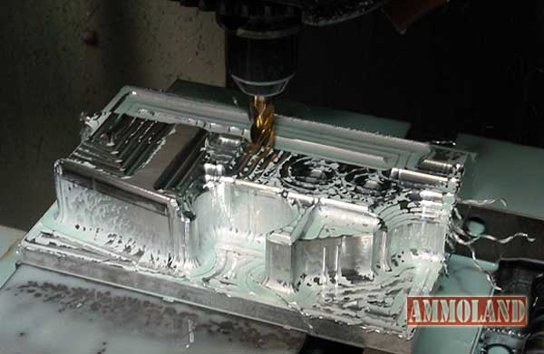 Billet Aluminum AR Lower Receiver cut on a CNC Machine