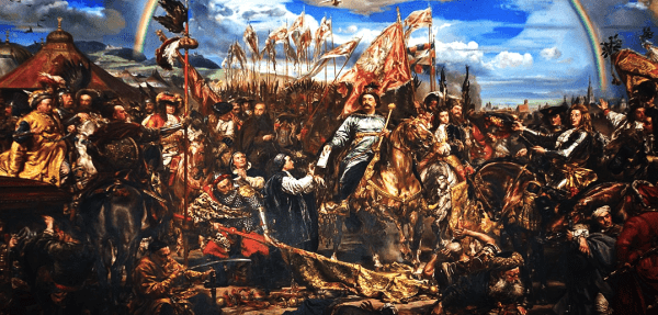 “Sobieski Sending Message of Victory to the Pope” by Jan Matejko, 1883. This painting depicts the victory of the Catholic forces at Vienna over the Ottoman Turks on September 12, 1683. It hangs in the Sobieski Room of the Vatican Museum.